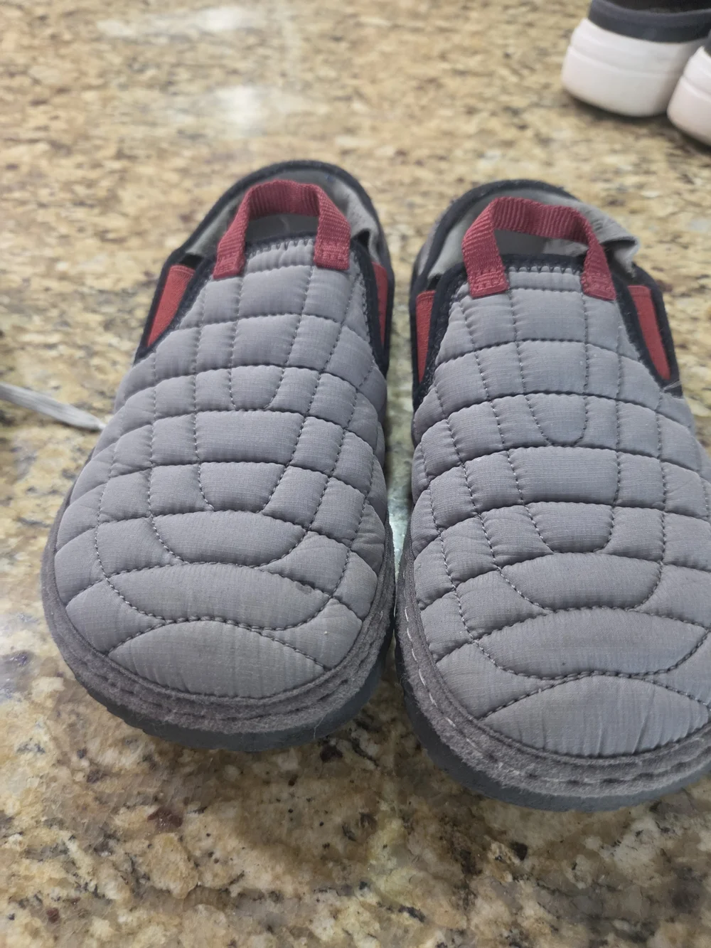 Merrell Quilted Hut Moc Slip-On Shoes in Gray and Red